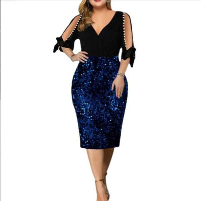Party Dresses for Women 2023 Sexy Hollow Out Design Bead V-Neck Petal Sleeve Bodycon Dress Elegant Chic Sequin Evening Vestidos