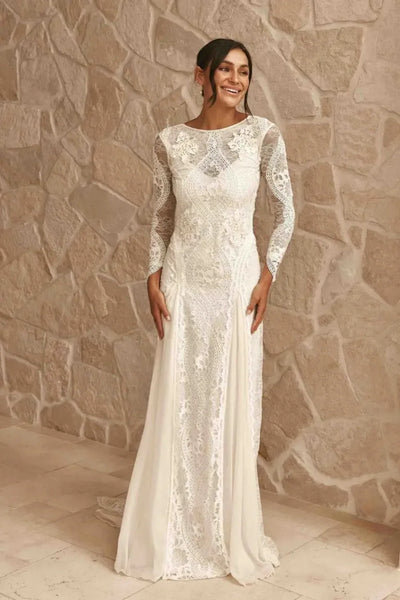 Boho Wedding Dresses 2025 Long Sleeve Backless Lace Appliques Chiffon Sheath Bohemian Bridal Gowns Beach Bride Dress Customized