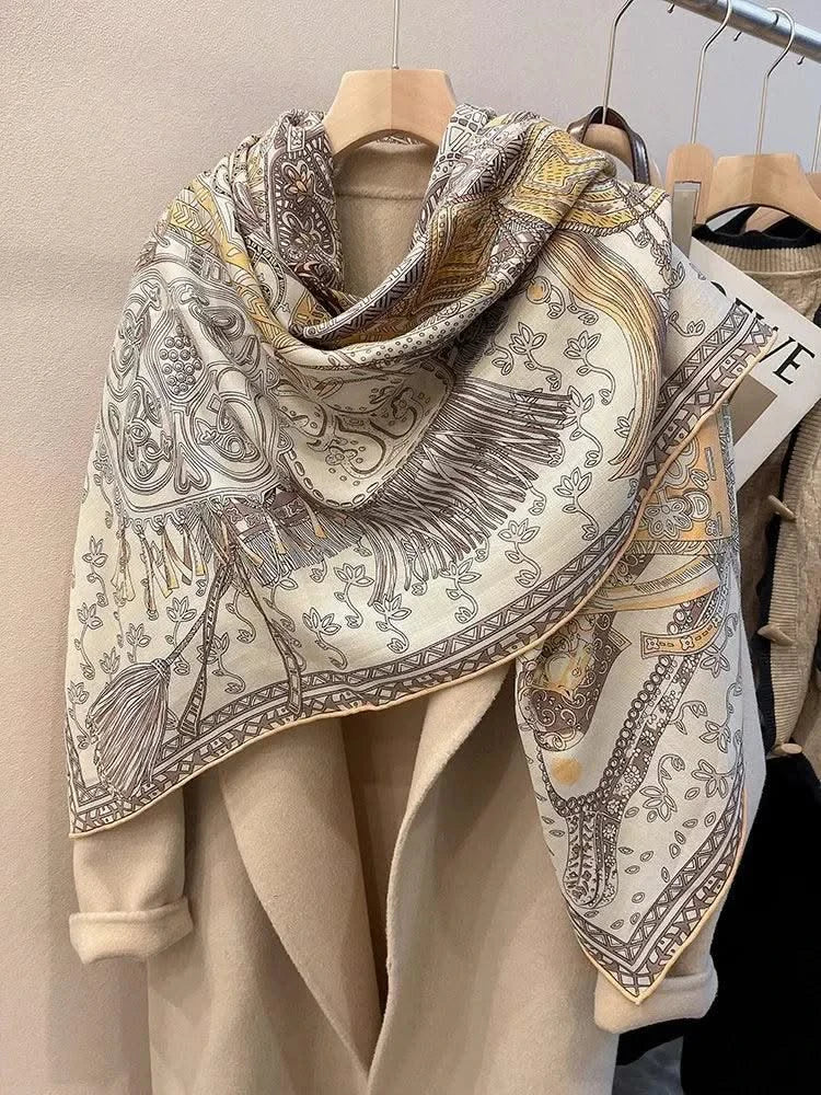 women's autumn and winter silk and wool dual purpose high-end scarves  large