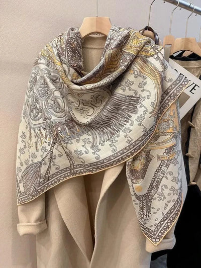 women's autumn and winter silk and wool dual purpose high-end scarves  large