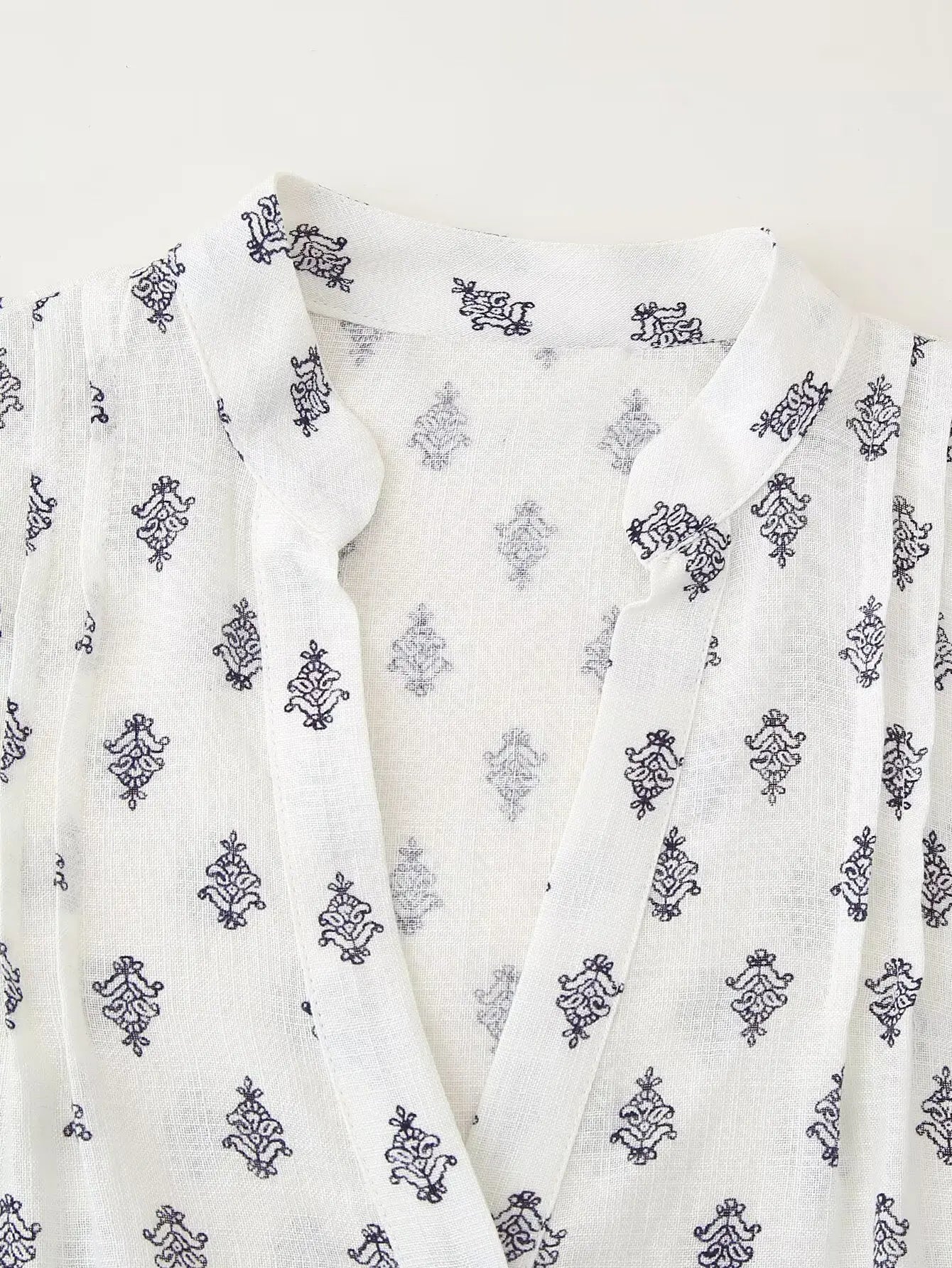 2025 Women's New Fashion Hundred Tops Puffy Sleeve Cotton Linen Printed Shirt