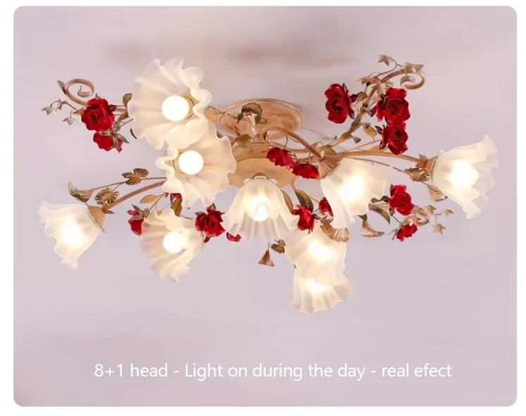 Home Decor Pastoral Retro LED Ceiling Lamp Warm Romantic Flower Chandeliers Fixtures for Living Room Bedroom Lighting Luminaire