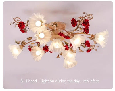 Home Decor Pastoral Retro LED Ceiling Lamp Warm Romantic Flower Chandeliers Fixtures for Living Room Bedroom Lighting Luminaire