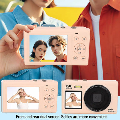 Digital Camera CCD Dual Screen Portable Digital Camera with18X Zoom 5K Vlogging Camera 80MP CCD Selfie Camera with 64GB Card