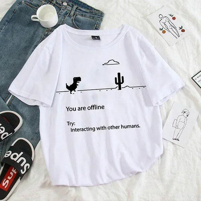 Summer Casual Women T-shirts Ulzzang Streetwear Kawaii Cartoon Dinosaur Print Tshirt Korean Style Tops Harajuku Short