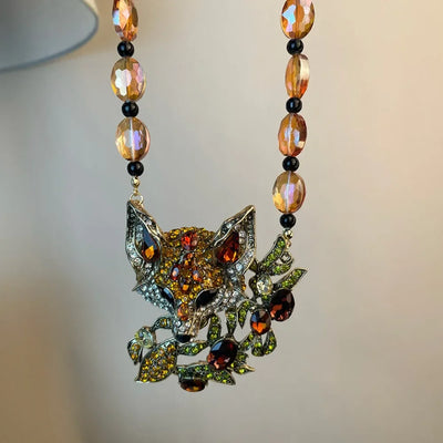 Luxury Crystal Cat Necklace Earrings Beaded Exaggerated Rhinestones Pendant Necklace Accessories Neck Jewelry