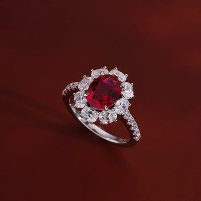 Luxury 2 CT 5A Lab Grown Ruby Ring For Women 925 Sterling Silver 18k Gold Plated Wedding