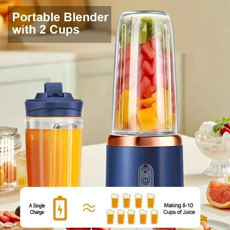 Portable Blender & Juicer 2-in-1 - USB Rechargeable Includes 6 Blades & Double Cups Ideal for Smoothies Iced Drinks & Halloween