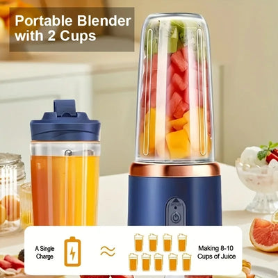 Portable Blender & Juicer 2-in-1 - USB Rechargeable Includes 6 Blades & Double Cups Ideal for Smoothies Iced Drinks & Halloween
