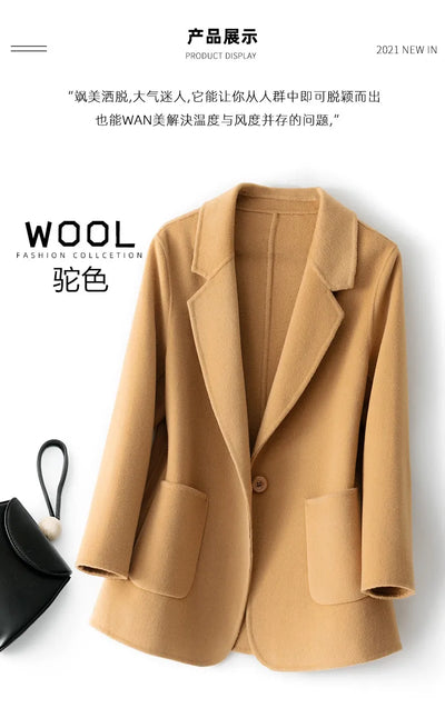 2023 New Women's Coat Pure Wool Plaids and Tweedst Fashion Camel Women's Coat Elegant Trench Coat