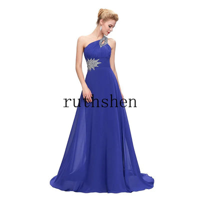 Women Wedding Party Evening Dresses Beaded Chiffon Long One Shoulder Pleat Formal Prom Gowns Vestidos De Fiesta Customized