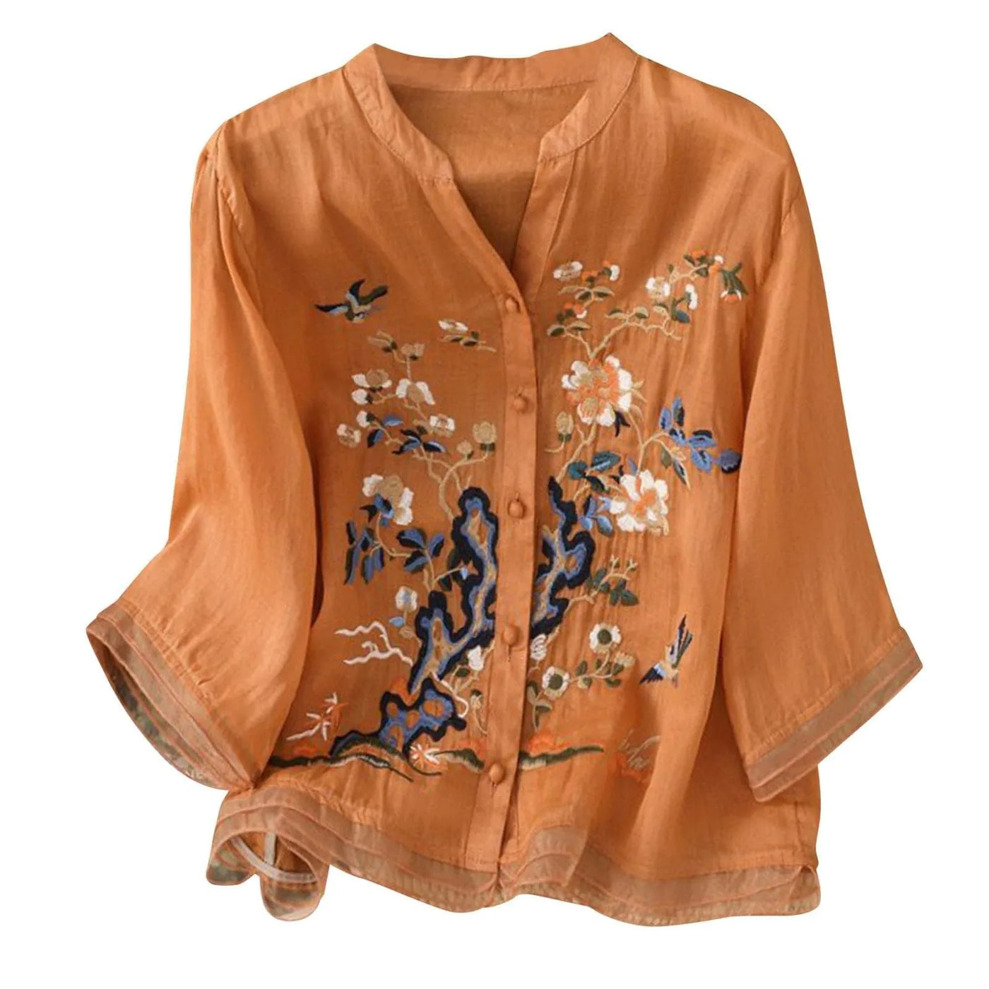 3/4 Sleeve Cotton Linen Shirts For Women 2025 Summer Boho Retro Embroidered Tops Dressy Casual Trendy Vacation Blouse Y2K Tops