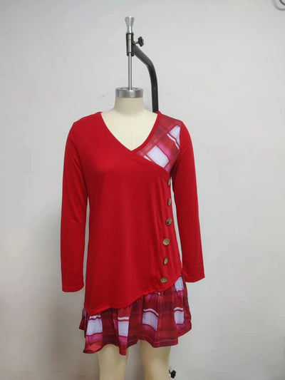Dresses for Women European and American autumn and Winter Elegant Everyday Loose Party Dress Buttons Long Sleeve Dress