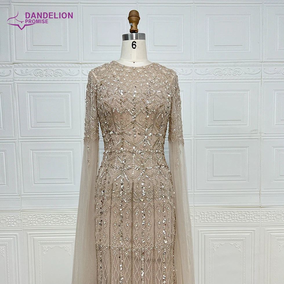 Luxury Dubai Caramel Mermaid Arabic Evening Dresses 2025 with Cape Sleeves Beaded for Women Wedding Party