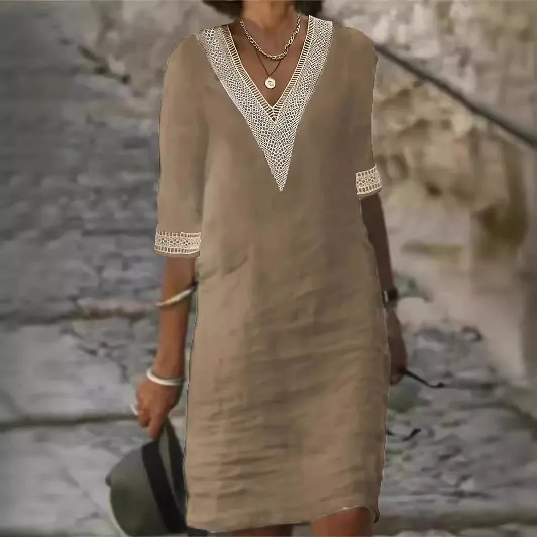 Women's Casual Midi Dresses 2025 Spring/summer Lace Cotton Linen White Dress Robes Vestido Branco Vestidos Vestidos De Mujer