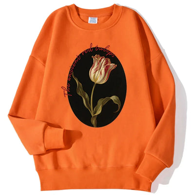 The Ancient Red Twlipws Design Women Sweatshirt Soft Warm Tops Fleece All-Match Pullover Crewneck Casual Sportswear For Woman