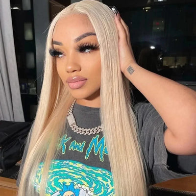 13x6 Bone Straight  Lace Frontal Honey Colored Human Hair Wig 613 Blonde Transparent Lace Front Closure Wigs for Black Women