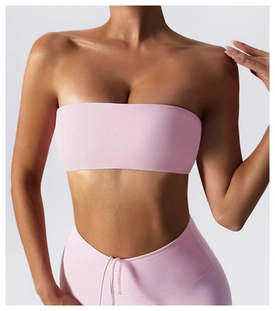 Women Strapless Bra Padded Top Stretchy Fitness Yoga Tops