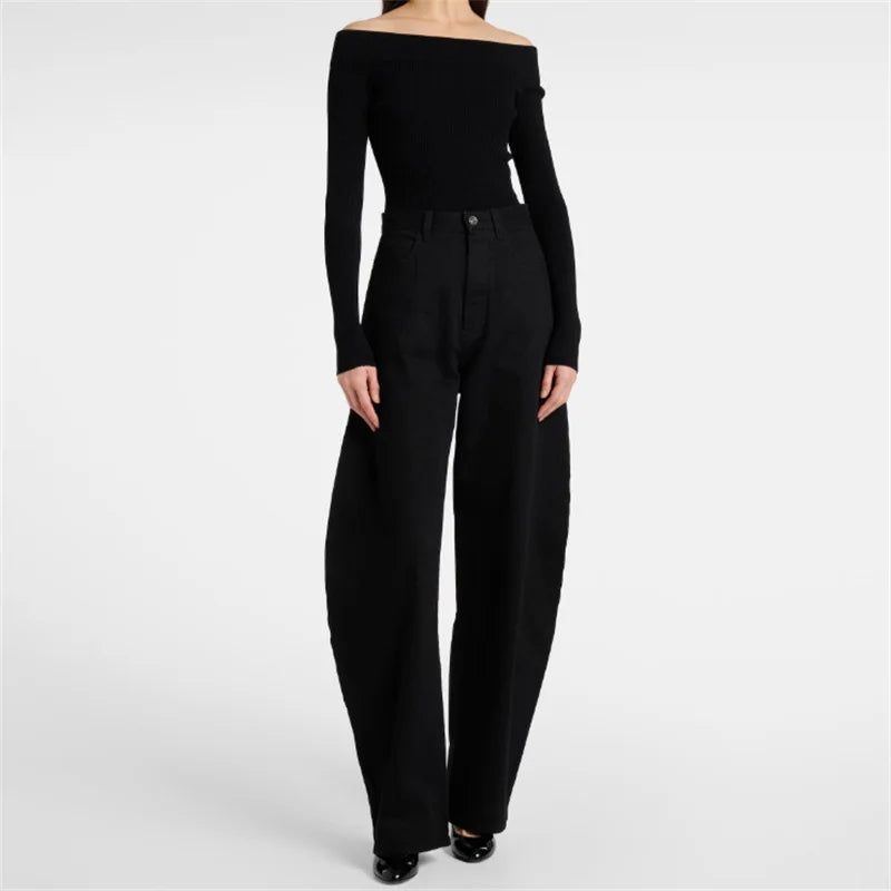 Women's pants 2025 autumn new high waisted slim women's jeans pure cotton straight leg pants  Wide leg pants curved knife jeans