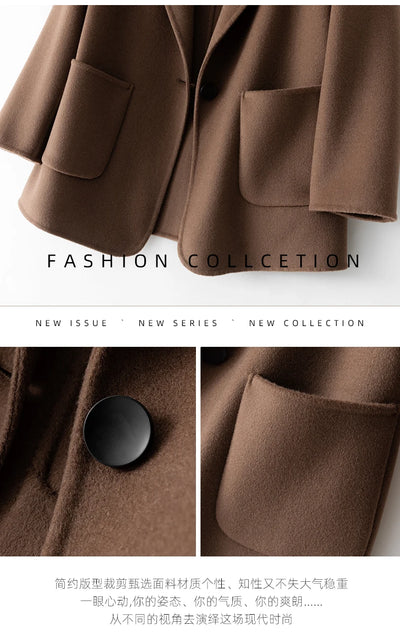 2023 New Women's Coat Pure Wool Plaids and Tweedst Fashion Camel Women's Coat Elegant Trench Coat