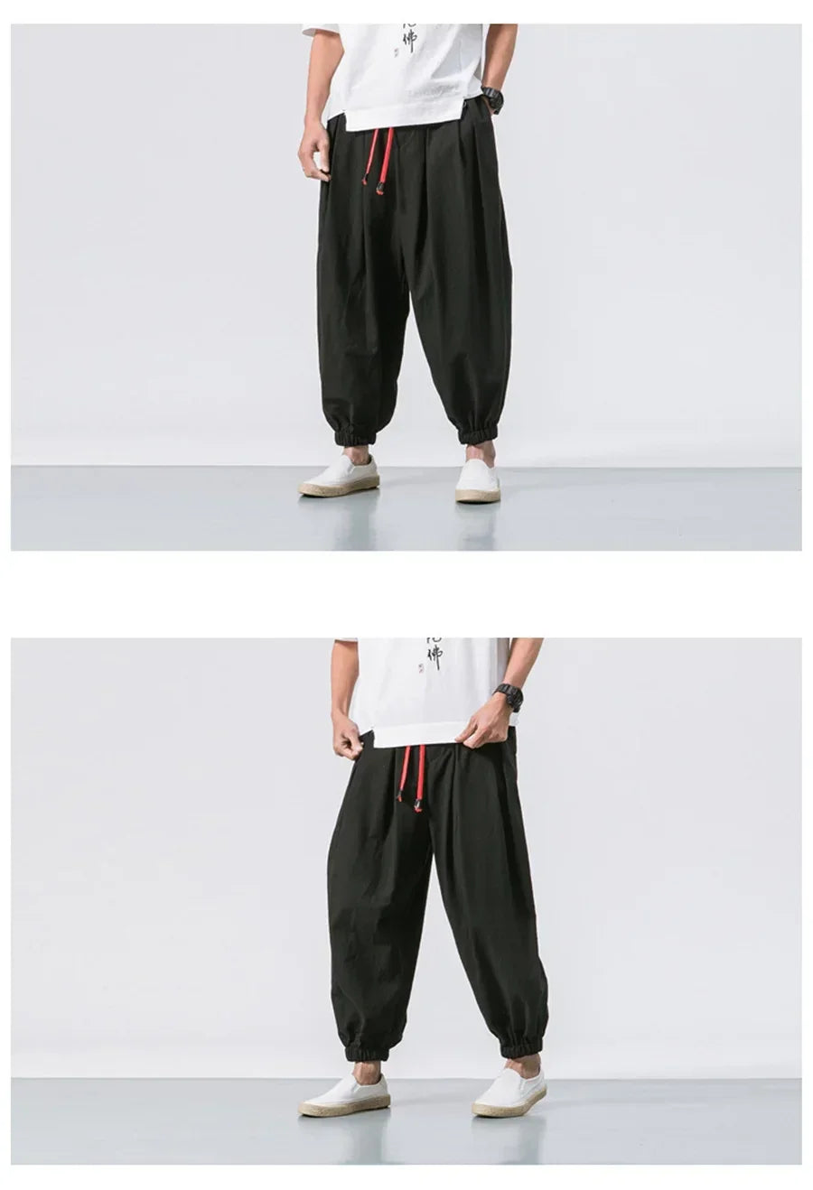 FGKKS Spring Men Loose Harem Pants Chinese Linen Overweight Sweatpants High Quality Casual Brand Oversize Trousers Male