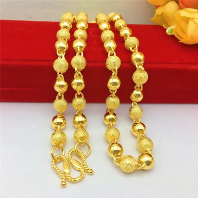 Luxury 18K Gold Necklace for Men Women Thick Yellow Gold Necklace for Wedding Engagement Anniversary Beads Chain Jewelry Gifts