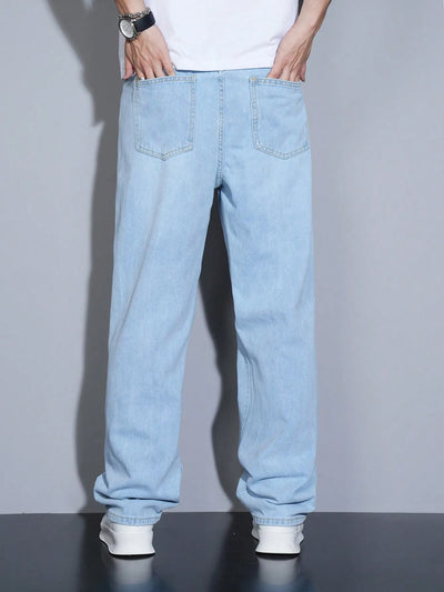 Manfinity Homme Men's Straight Loose Fit Multi-Pocket Casual Denim Jeans