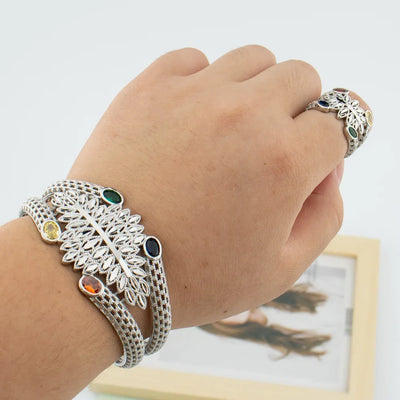 Luxury Bracelet Rings Dubai France Female 18k Gold Color Bangles For Women Bride Bangles Wedding Bracelet with Rings
