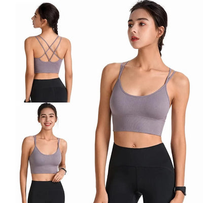 Women Strappy Sports Bras Padded Fitness Yoga Vest