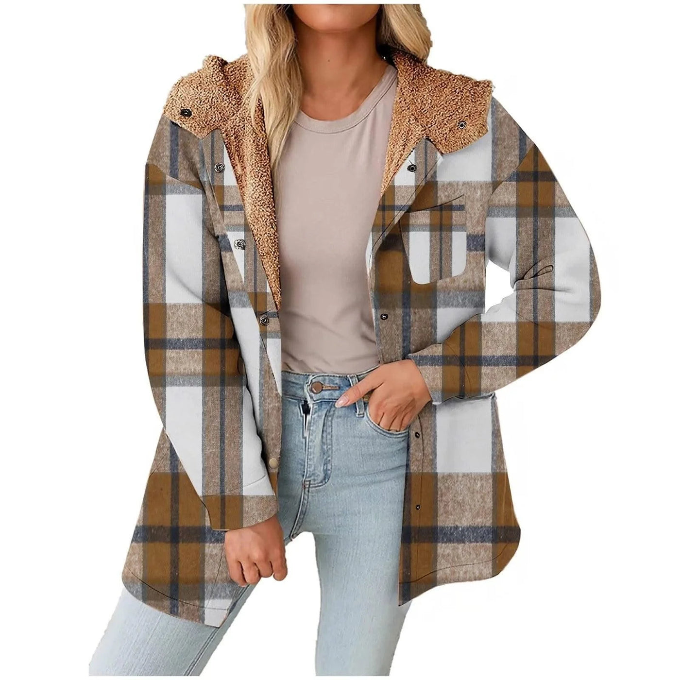 Women Chic Jackets Autumn Winter Lapel Patchwork Coats Casual Office Jacket