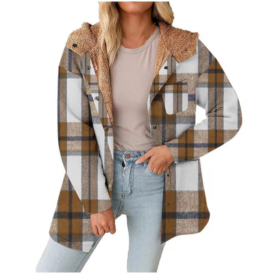 Women Chic Jackets Autumn Winter Lapel Patchwork Coats Casual Office Jacket