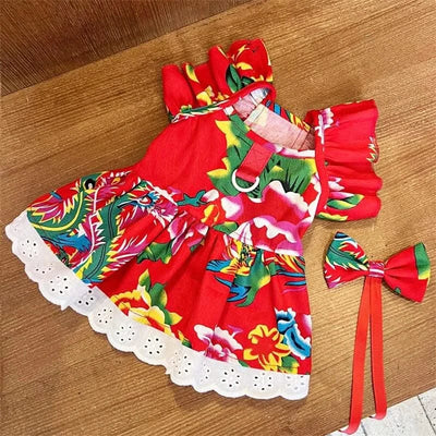 Pet Dog Clothes for Small Dogs Summer Dog Dress Fashion Print Puppy Princess Skirt Cute Flying Sleeve Cat Dress Pet Dog Costumes