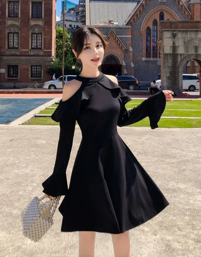 Ruffle Dresses for Women A Line Midi Woman Long Sleeve Dress Y2k Loose Casual Youth Korean Fashion One-piece Sensual Sexy X 2025