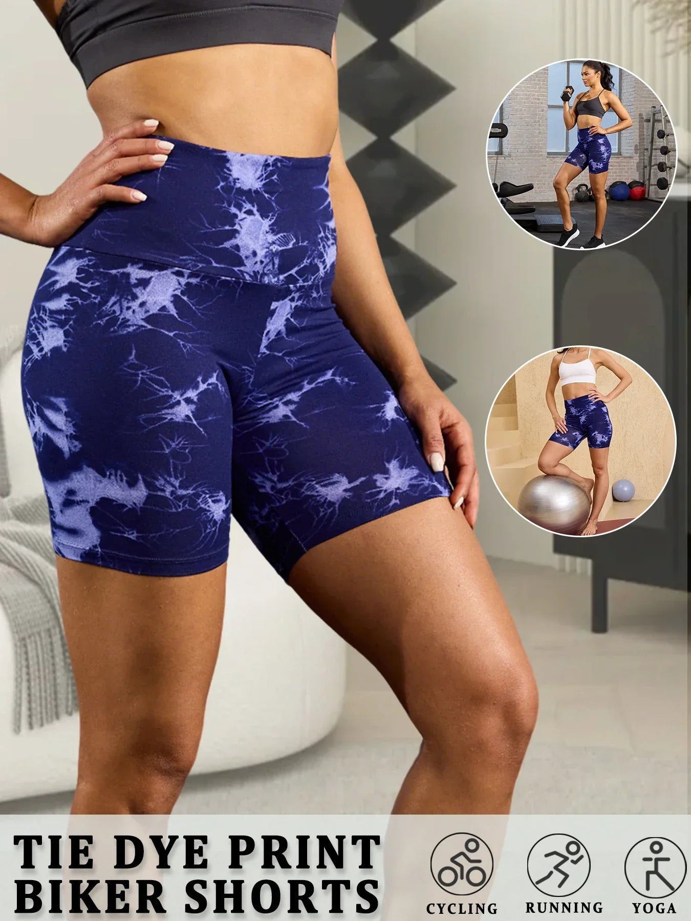 Super Soft High Waisted Tie Dye Print Sport Biker Shorts for Women No See Running Yoga Athletic Push Up Gym Shorts