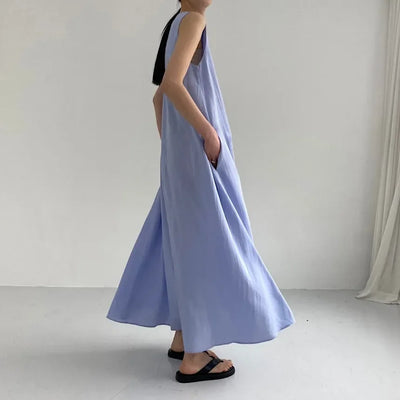 REALEFT Summer Women Maxi Dress 2024 New Solid Color Elegant Pockets Loose Waist Sleeveless Casual Summer Dresses Female