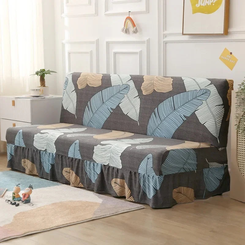 1/2/3Seater Sofa Bed Cover with Skirt Elastic Printing Seat Cover Armless Sofa Bed Cover Sofa Covers for Living Room Home Decor