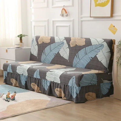 1/2/3Seater Sofa Bed Cover with Skirt Elastic Printing Seat Cover Armless Sofa Bed Cover Sofa Covers for Living Room Home Decor