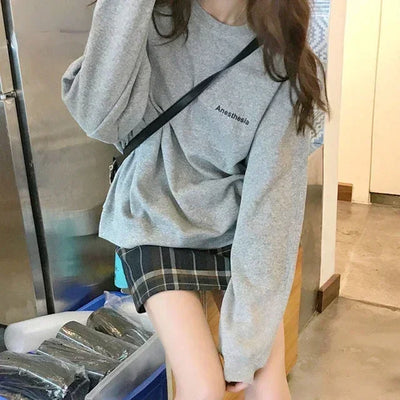 Women Sweatshirts Letter T-shirt Summer Korean Fashion Thin Chic Hoodie Shirt Long Sleeve Top Women's Loose Pullover Y2k Clothes