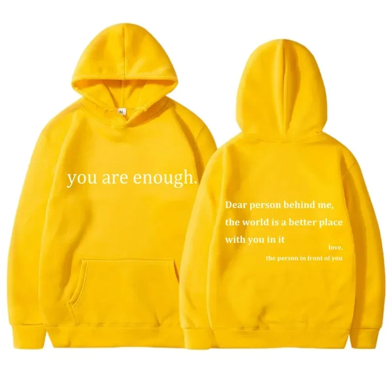 YOU ARE ENOUGH Print Hoodies Autumn Casual Sportswear Plus Fleece Winter Tops Pullover Men's Hoodies Streetwear Sweatshirts