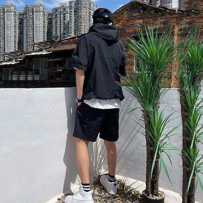 Summer Sweatsuit Sets Men Casual Hoodie T-shirt Short Sleeve Quick Dry Shorts Sports Suits Summer Outdoor Thin Cool Workwear Set