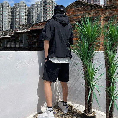 Summer Sweatsuit Sets Men Casual Hoodie T-shirt Short Sleeve Quick Dry Shorts Sports Suits Summer Outdoor Thin Cool Workwear Set
