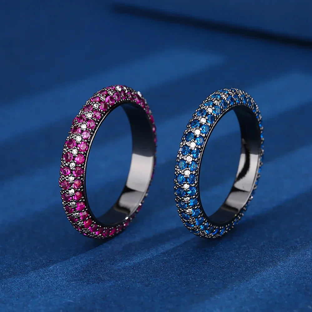 Luxury 1.5MM Ruby Sapphire Black Ring for Women Gemstone Lab Diamond Party Fine Jewelry Accessories Band Girl Ring Birtyday Gift