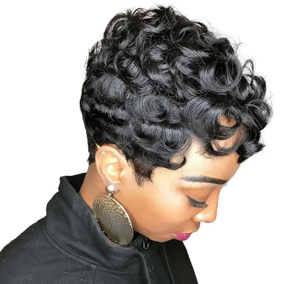 Human Hair Short Pixie Wigs for Black Women Short Black Curly Pixie Wig Short Hair Wigs for Black Women Natural Wavy Black Wig