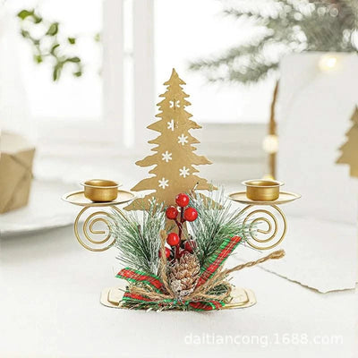 Christmas Golden Wrought Iron Candlestick Elk Snowflake Xmas Tree Candle Holder New Year Merry Xmas Table Decoration Home Items