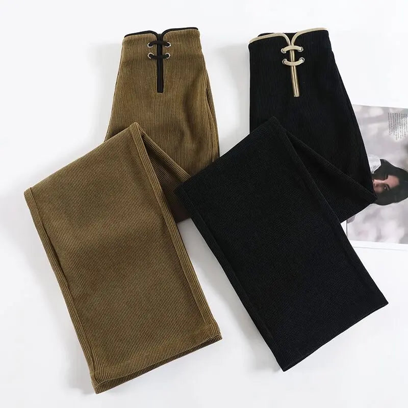 Women's Wide-leg Pants Autumn Winter Trousers New Chinese Style Folding High Waist Drooping Casual