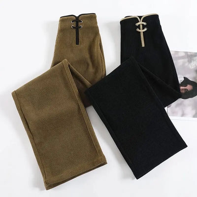 Women's Wide-leg Pants Autumn Winter Trousers New Chinese Style Folding High Waist Drooping Casual
