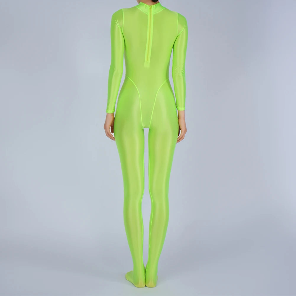 Sexy Womens Glossy Shiny Silky Tights Swimsuit Leggings Bodysuit Jumpsuit Ladies Elasticity Breathable Leotard Sleeping Romper