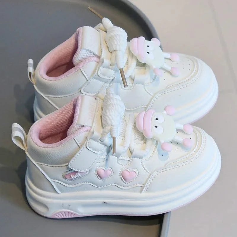 Children's Sports Shoes Spring Small White Shoes Cartoon High Top Casual Board Shoes Soft Sole Boys Girls Child Kids Daily Shoes