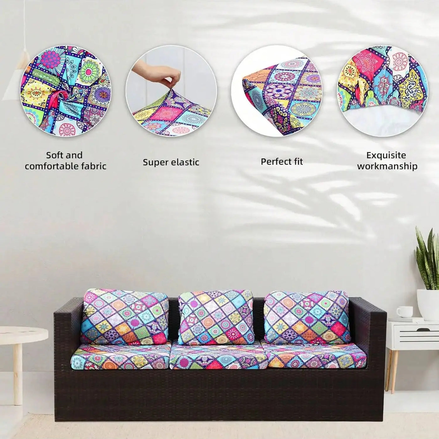 Outdoor Tropical Print Sofa Cushion Covers - Non-Slip Furniture Protectors, Replacement for Individual Seat Cushions