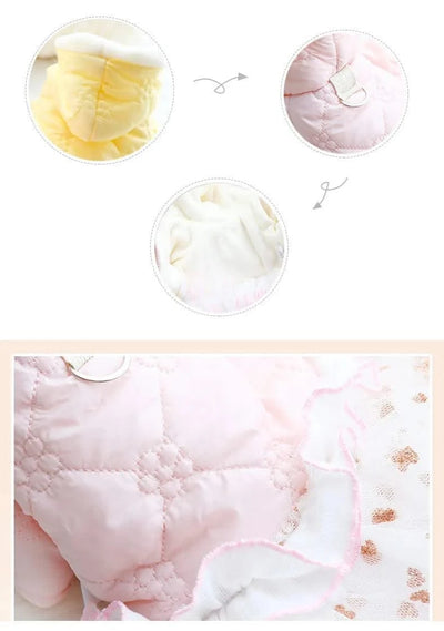 Pet Winter Princess Skirt Hoodie Floral Bubble Skirt |Thickened Rabbit Cotton Girl Dog | Cat|  Winter Coat Outfit Clothes